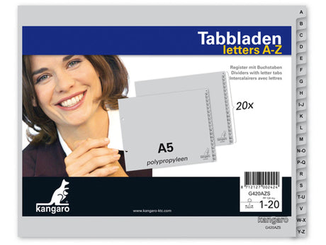 Tabs kangaro pp 120g m2 18x21 22,5cm grå 20-delt a-z 2-huls trykt