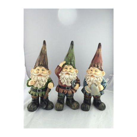 Bondetræ dyr havestatue nisse 11x7x24cm sæt med 3 stk