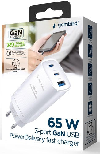 Enzo Gembird USB + 2x USB-C hurtigoplader | 65w | hvid - 9540153