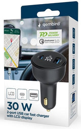 Enzo gembird usb + usb-c biloplader | 30w | sort | status lcd - 9540114