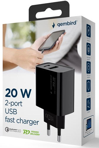 Enzo Gembird USB + USB-C hurtigoplader 20W sort - A9540150