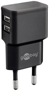 Enzo Goobay USB-oplader vinklet dobbelt 2.4a sort - 9550140