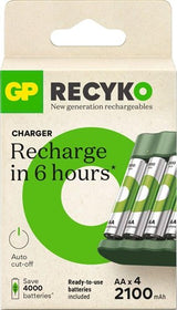 GP USB -batterioplader + 4 x AA -batterier 2100mAh Nimh