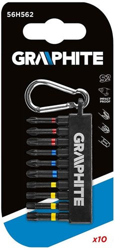 Grafit bit sæt 10-delt lang i holder med krog - 6480220