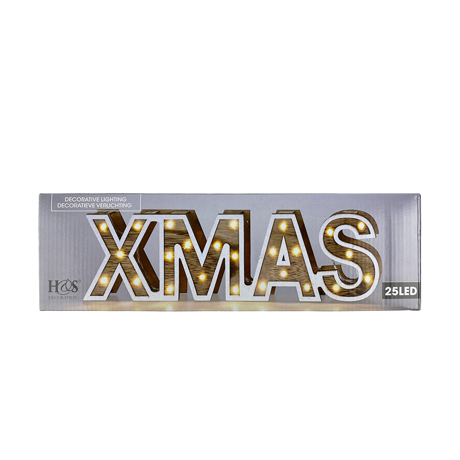 H s letters hout led xmas 25led 38cm