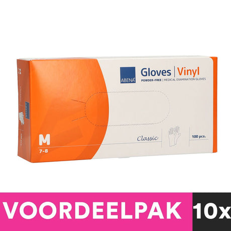 Abena pudderfri vinylhandsker størrelse medium 100 stk værdi pakke