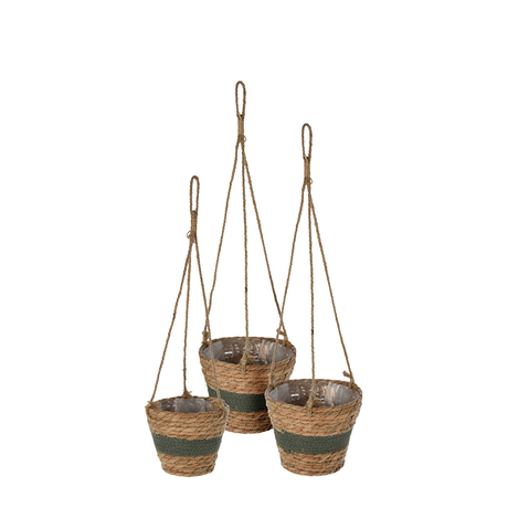 Hangende bloempottenset cattail leave donkergroen 3-delig