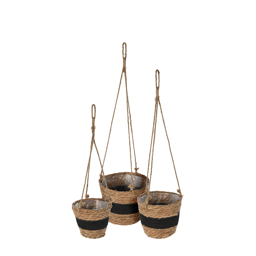 Hangende bloempottenset cattail leave zwart 3-delig