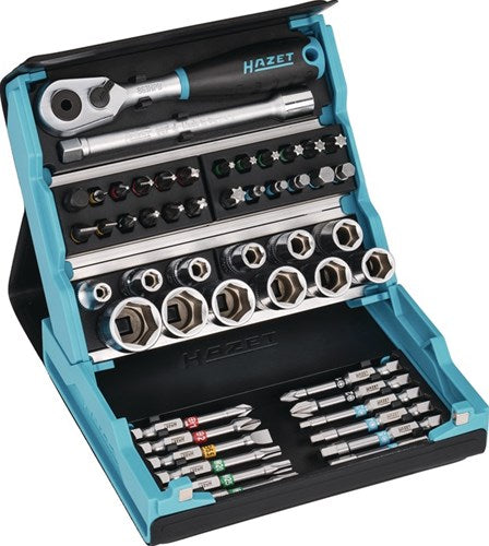 Hazet smartcase topnøglesæt 2200sc-2 | 1 4 tommer (6,3 mm) sekskantet massiv, 1 4 tommer (6,3 mm) firkantet hul | udvendig 12-sidet trækprofil, slidsprofil, krydshovedprofil ph | 50 stk