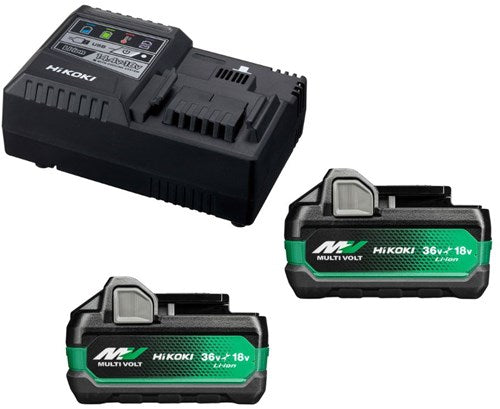 Hikoki uc18ysl3whz boosterpakke | 2 x multi-volt bsl38a18x batterier 5ah 18v 2,5ah 36v + hurtigoplader uc18ysl3