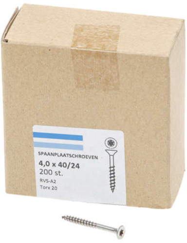 Hoenderdaal fasteners hoenderdaal spaanplaatschroef rvs-a2 platkop deeldraad torx tx20 4.0x40 24 | 200 stuks - 0206.30.25601