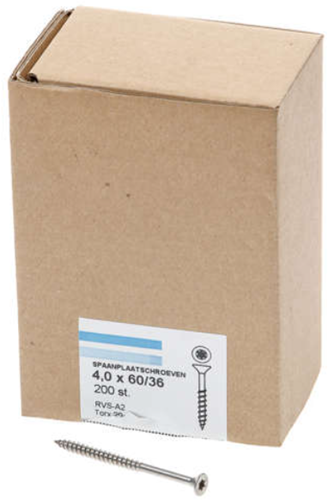 Hoenderdaal fasteners hoenderdaal spaanplaatschroef rvs-a2 platkop deeldraad torx tx20 4.0x70 42 | 200 stuks - 0206.30.26201