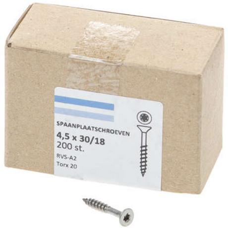 Hoenderdaal fasteners hoenderdaal spaanplaatschroef rvs-a2 platkop deeldraad torx tx20 4.5x30 18 | 200 stuks - 0206.30.33201