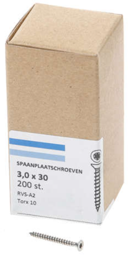 Hoenderdaal fasteners hoenderdaal spaanplaatschroef rvs-a2 platkop voldraad torx tx10 3.0x30 | 200 stuks - 0206.30.13203