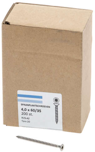 Hoenderdaal fasteners hoenderdaal spaanplaatschroef rvs-a2 platkop voldraad torx tx20 4.0x60 | 200 stuks - 0206.30.26003