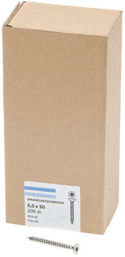 Hoenderdaal fasteners hoenderdaal spaanplaatschroef rvs-a2 platkop voldraad torx tx25 5.0x50 | 200 stuks - 0206.30.41903