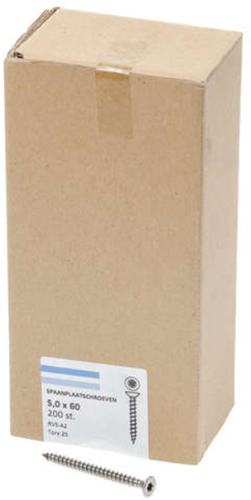 Hoenderdaal fasteners hoenderdaal spaanplaatschroef rvs-a2 platkop voldraad torx tx25 5.0x60 | 200 stuks - 0206.30.42003
