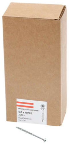 Hoenderdaal fasteners hoenderdaal spaanplaatschroef verzinkt platkop deeldraad torx tx20 4.0x70 42 | 200 stuks - 0206.01.26201