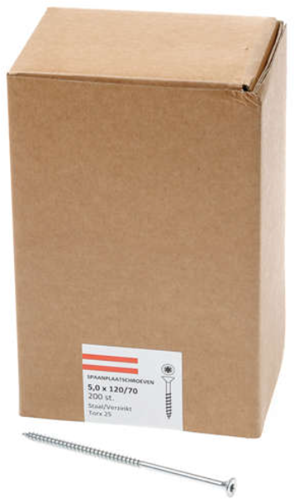 Hoenderdaal fasteners hoenderdaal spaanplaatschroef verzinkt platkop deeldraad torx tx25 5.0x120 70 | 200 stuks - 0206.01.42801
