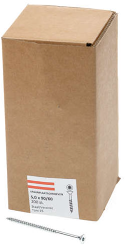 Hoenderdaal fasteners hoenderdaal spaanplaatschroef verzinkt platkop deeldraad torx tx25 5.0x90 60 | 200 stuks - 0206.01.42501