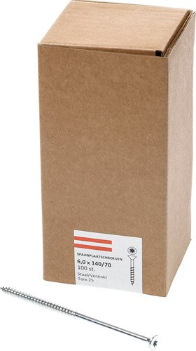Hoenderdaal fasteners hoenderdaal spaanplaatschroef verzinkt platkop deeldraad torx tx25 6.0x140 70 | 100 stuks - 0206.01.51001