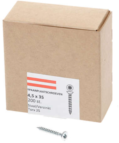Hoenderdaal fasteners hoenderdaal spaanplaatschroef verzinkt platkop voldraad torx tx25 4.5x35 | 200 stuks - 0206.01.33401