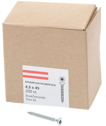 Hoenderdaal fasteners hoenderdaal spaanplaatschroef verzinkt platkop voldraad torx tx25 4.5x45 | 200 stuks - 0206.01.33801