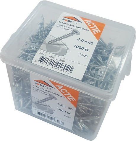 Enzo homefix actie-emmer spaanplaatschroef vz pk +snijpunt torx tx20 4.0x40 | 1000 stuks - 8920.01.10200