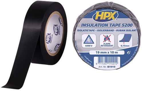 Hpx PVC isoleringstape 19 mm x 10 meter - sort