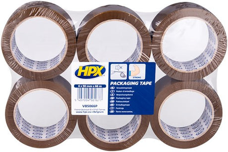 Hpx verpakkingstape flatpack | 6 rollen | bruin | 50mm x 66m - vb5066p vb5066p