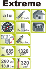 Icetoolz 260psi High Pressure Track Pump med meter - Ekstrem A652
