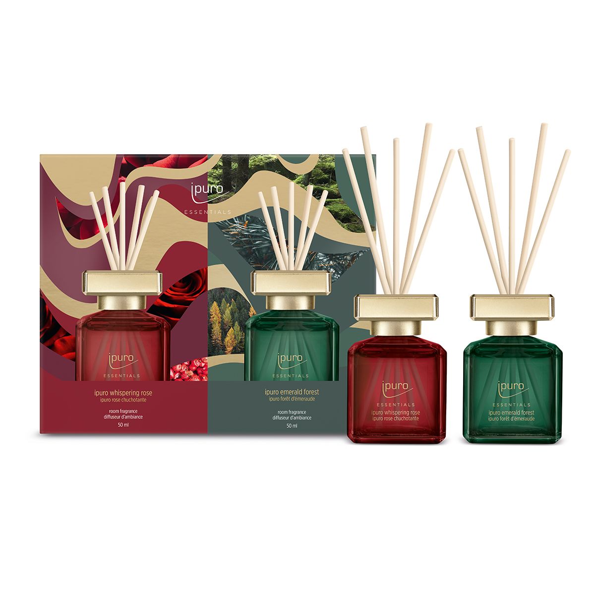 Ipuro duft diffuser sæt hviskende rose smaragd skov 2x50ml