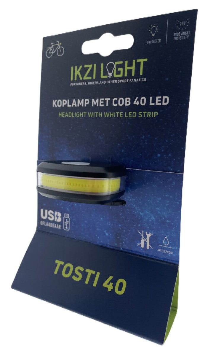 Buzaglo forlygte ikzilight tosti 40 cob LED, USB genopladelig
