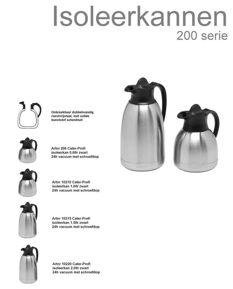 Isoleret kande i sort rustfrit stål (1,5 liter)