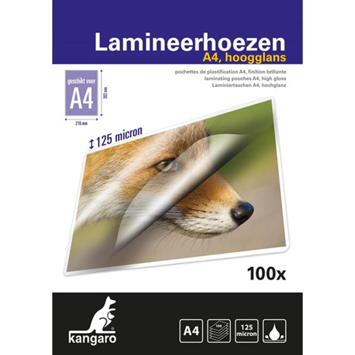 Kangaro lamineringspose - a4 - 125 mikron - blank - 100 stk.