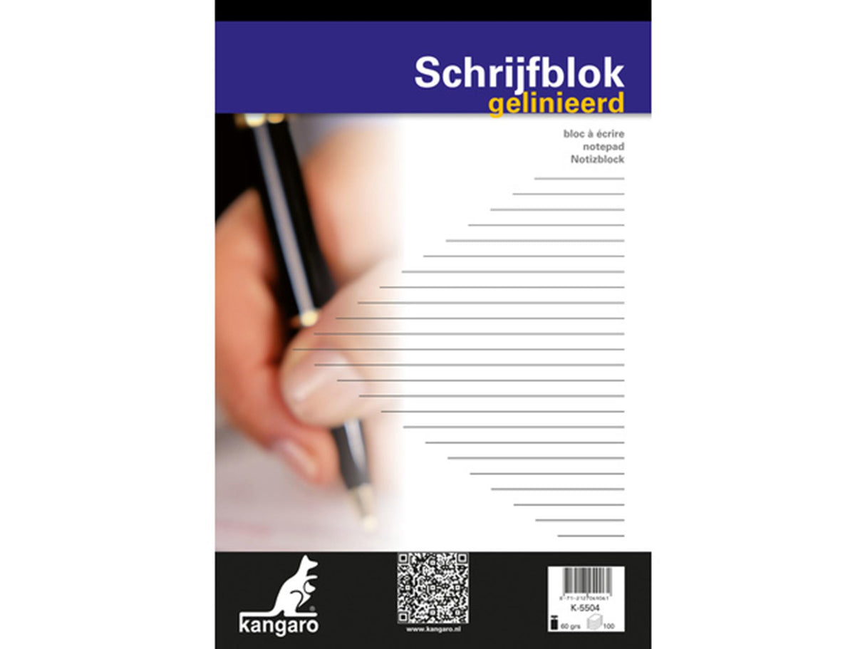 Kangaro skriveblokke a4 line 60gsm 100 ark pakke med 5 stk