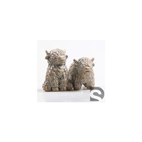 Season inspired decoration beeld hooglander goud 8x7,5x11cm goud beton 2 ass