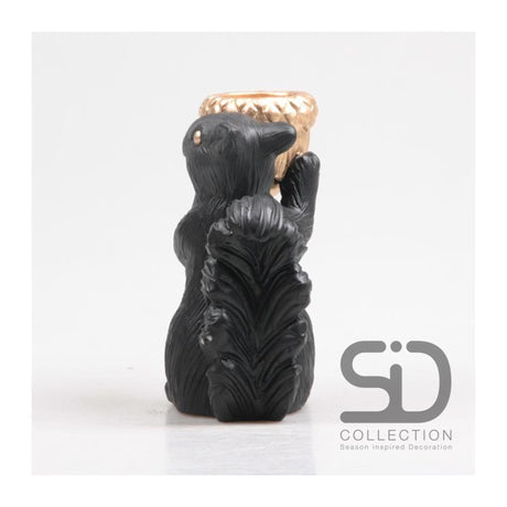 Årstidsinspireret dekorationsegern med teholder 14,5x8,5x16,3cm sort