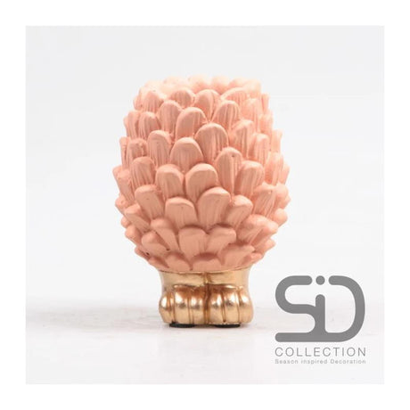 Årstidsinspireret dekoration fyrrekogle vase på fod 9x9x12cm beige rød