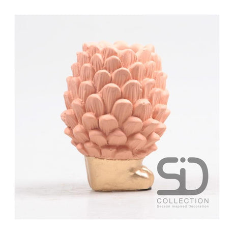 Årstidsinspireret dekoration fyrrekogle vase på fod 9x9x12cm beige rød
