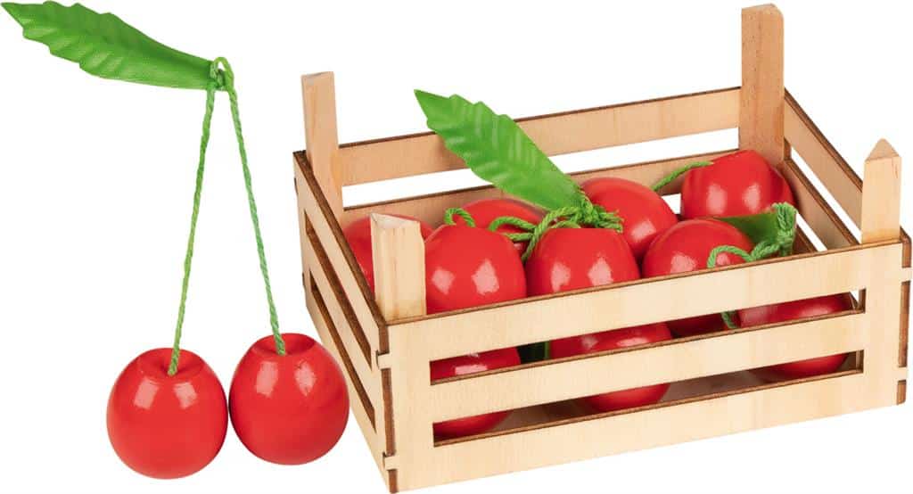 Goki legetøjskøkken - frugtkasse med kirsebær - 14,1x10,1x7,3 cm - 6 dele - træ