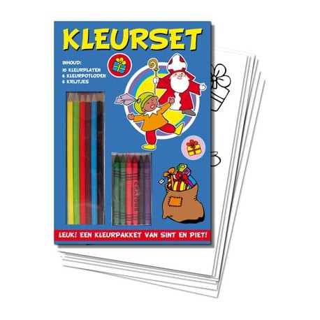 Van der Doelen Sinterklaas farvesæt med farvelægningssider, farver og farveblyanter