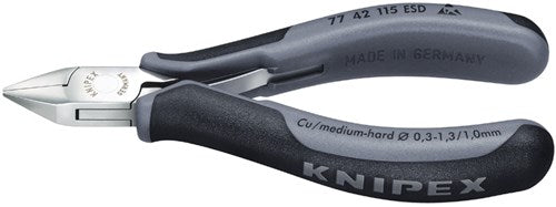 Knipex elektronik sideskæretang esd med multi-komponent håndtag 115 mm - 7742115esd