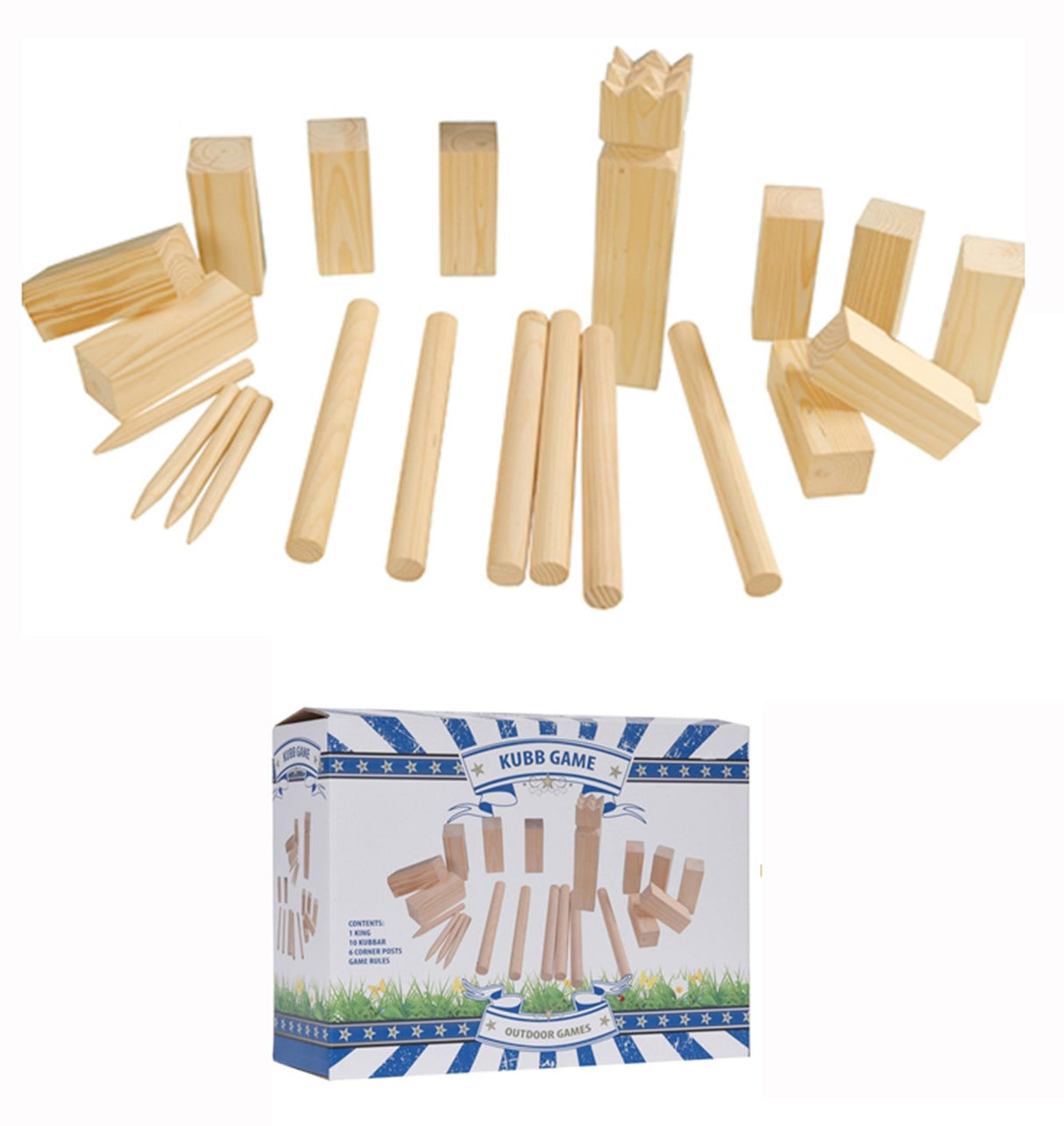 Kubb spel groot hout 21-delig. koning 25cm