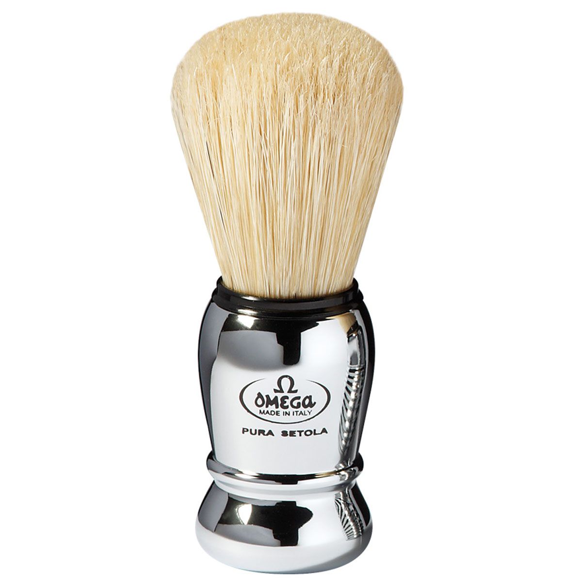 Omega barberbørste grisebørste krom håndtag 10cm