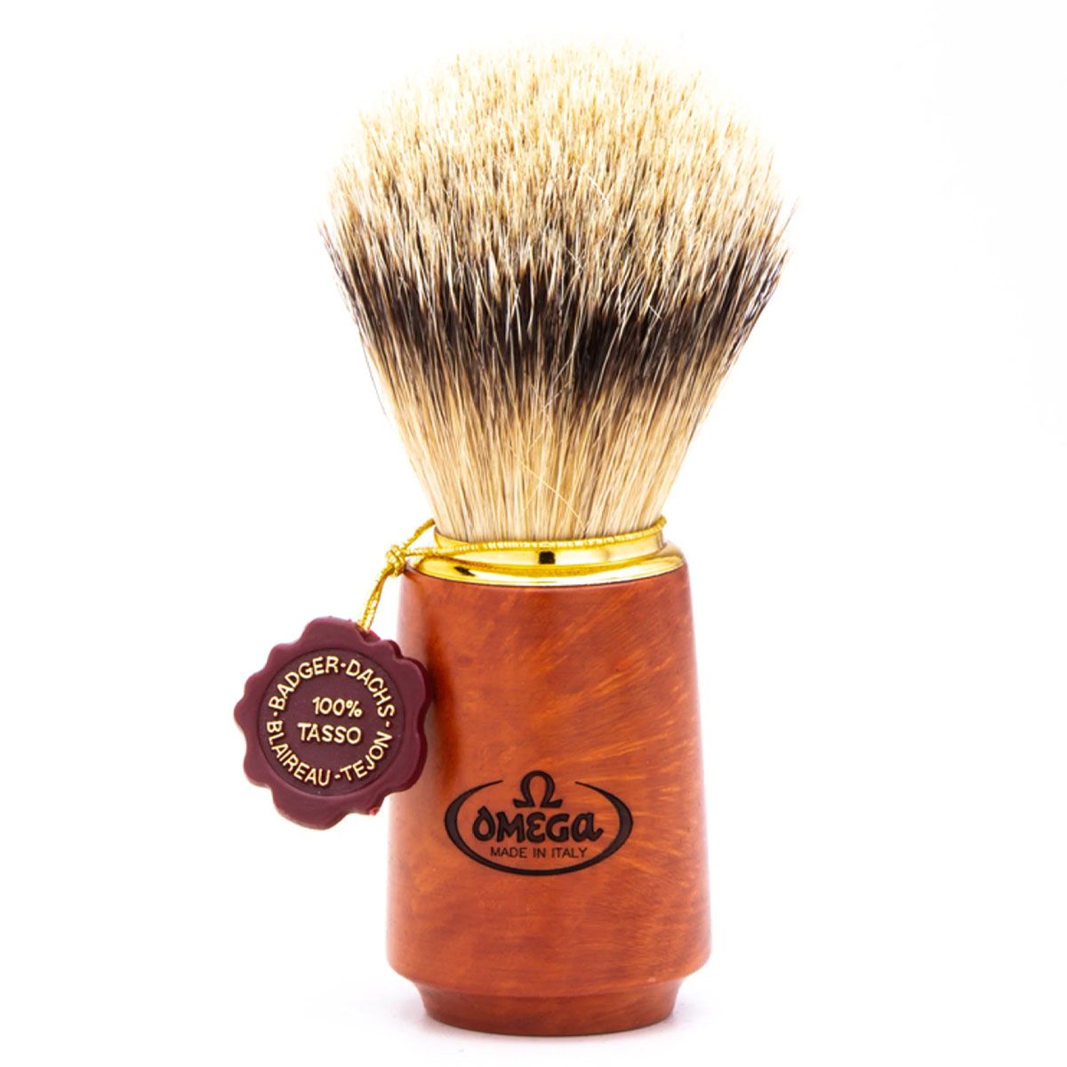 Omega barberbørste 100% sølvspids grævling briar træskaft 11cm