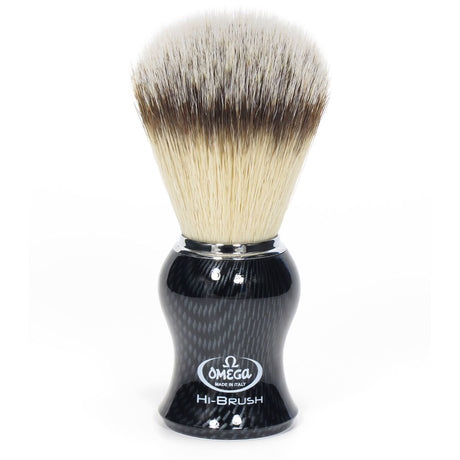 Omega barberbørste hi-brush syntetisk hår med grævling hår effekt kulfiber håndtag 11cm