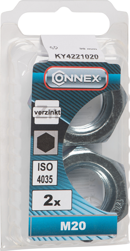 Connex sekskantmøtrik m20 fladtrykt 2 stk vz - ky4221020