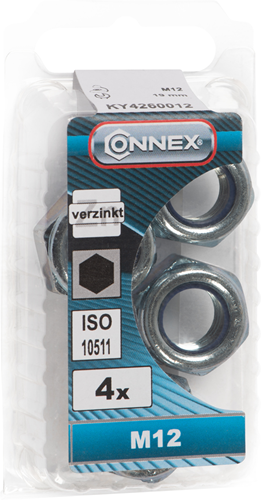 Connex låsemøtrik med nylonring m12 4stk vz - ky4260012