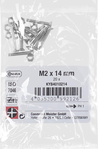 Connex metal skrue pk m2x14 vz ph 20stk m - kyb4010214